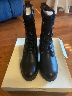 Sun + Stone Black Women's Lace-Up Combat Boots